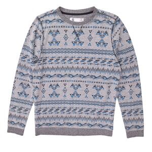 Ezekiel Mens Geometric Southwestern‎ Crewneck Sweater Grey Blue Small